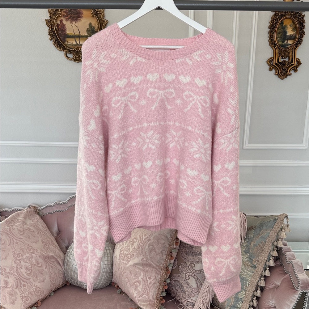 NWOT Pink Rose Pastel Pink Patterned Sweatshirt Size xl - Picture 4 of 12